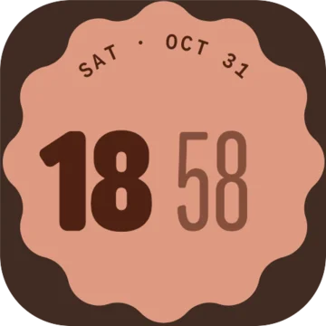 Clock, 18:58, on a scalloped badge